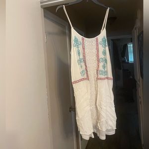 White mini dress with colorful print